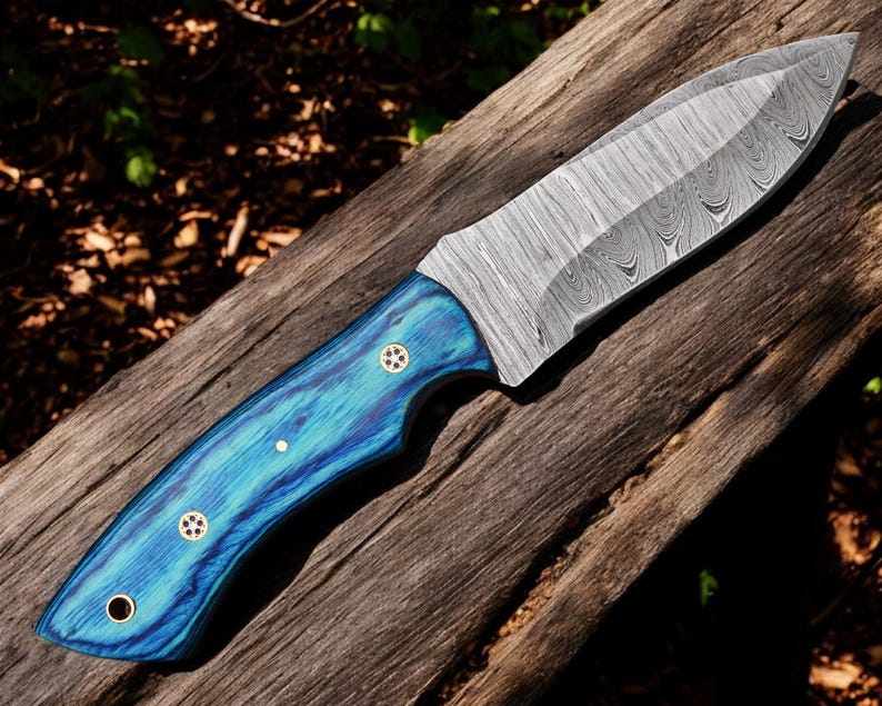 Custom Handmade Damascus Steel Hunting Knife With Leather Sheath | The Viking Blade |