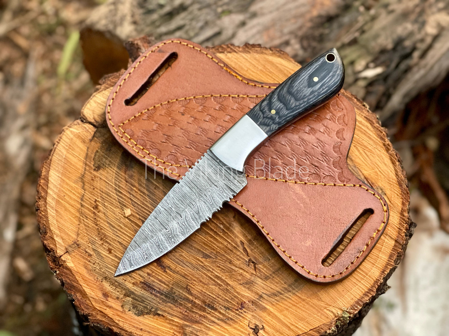 Custom Handmade Damascus Steel Skinner Hunting Knife With Leather Sheath | The Viking Blade |