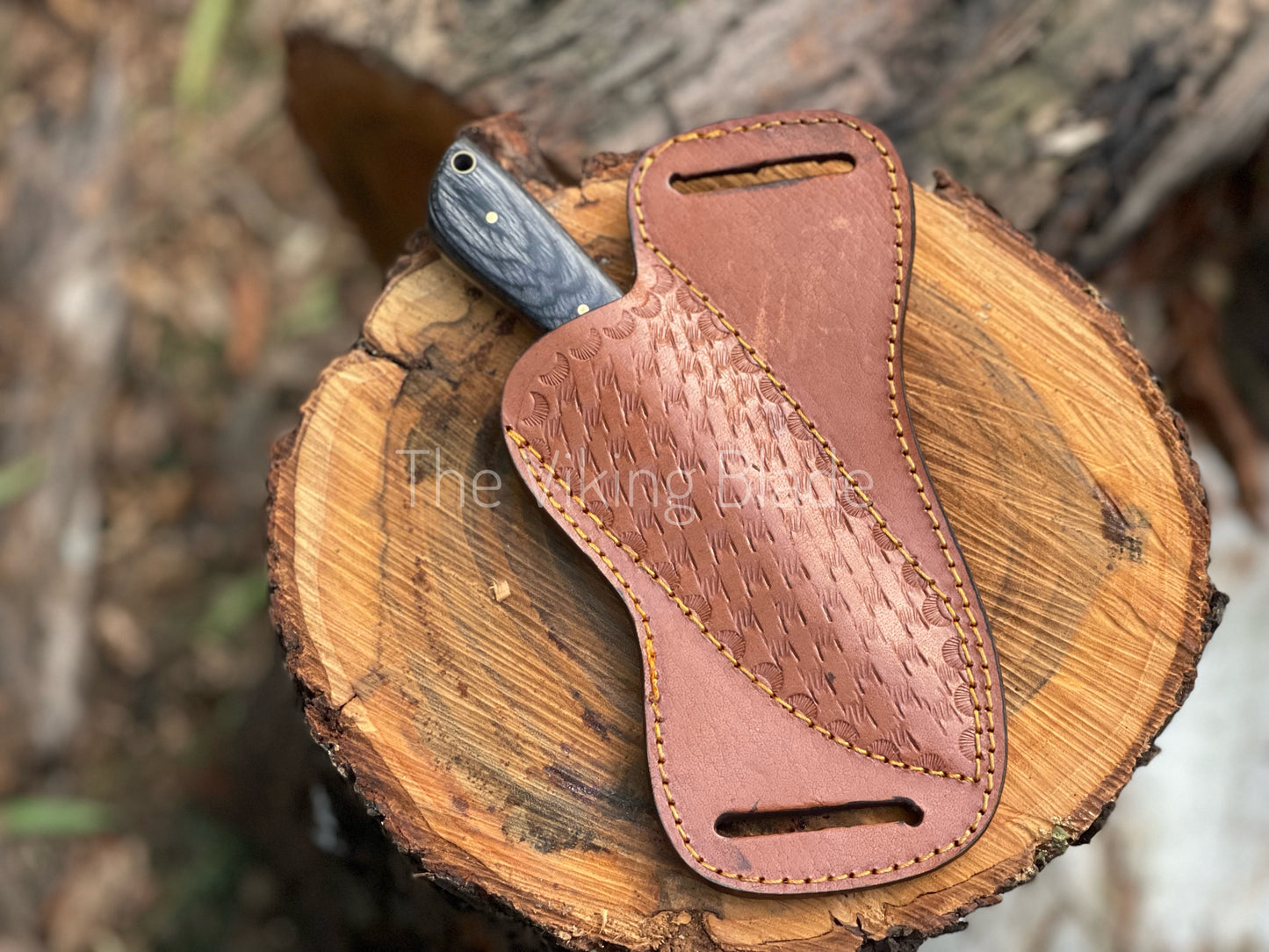Custom Handmade Damascus Steel Skinner Hunting Knife With Leather Sheath | The Viking Blade |
