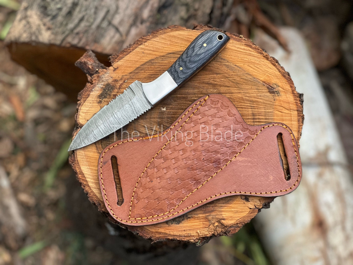 Custom Handmade Damascus Steel Skinner Hunting Knife With Leather Sheath | The Viking Blade |