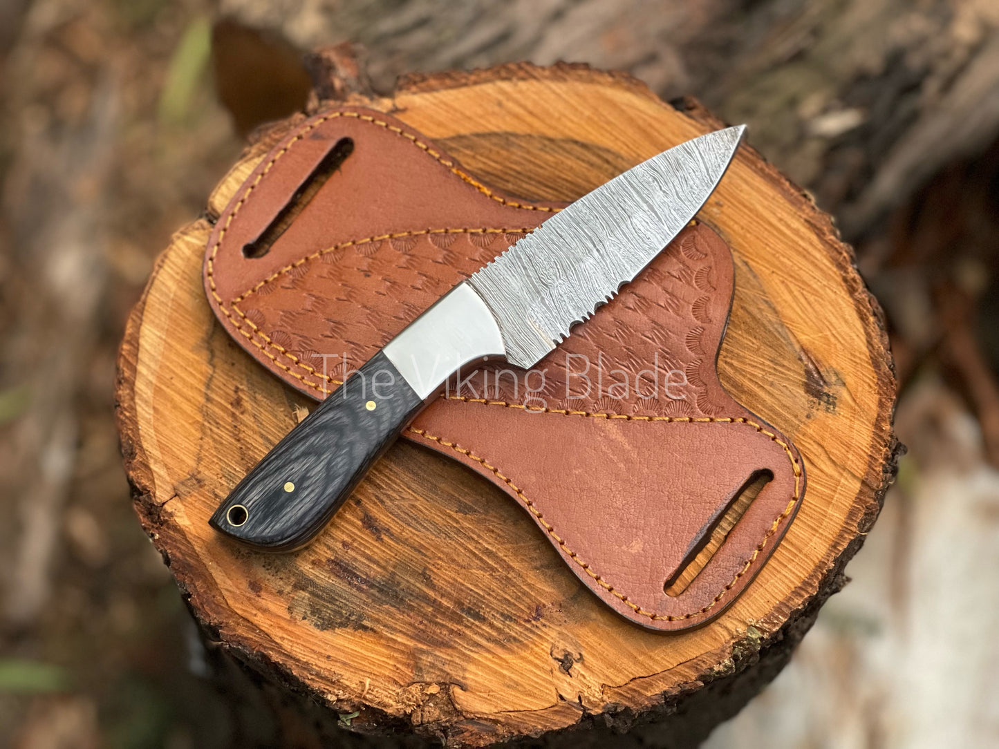 Custom Handmade Damascus Steel Skinner Hunting Knife With Leather Sheath | The Viking Blade |
