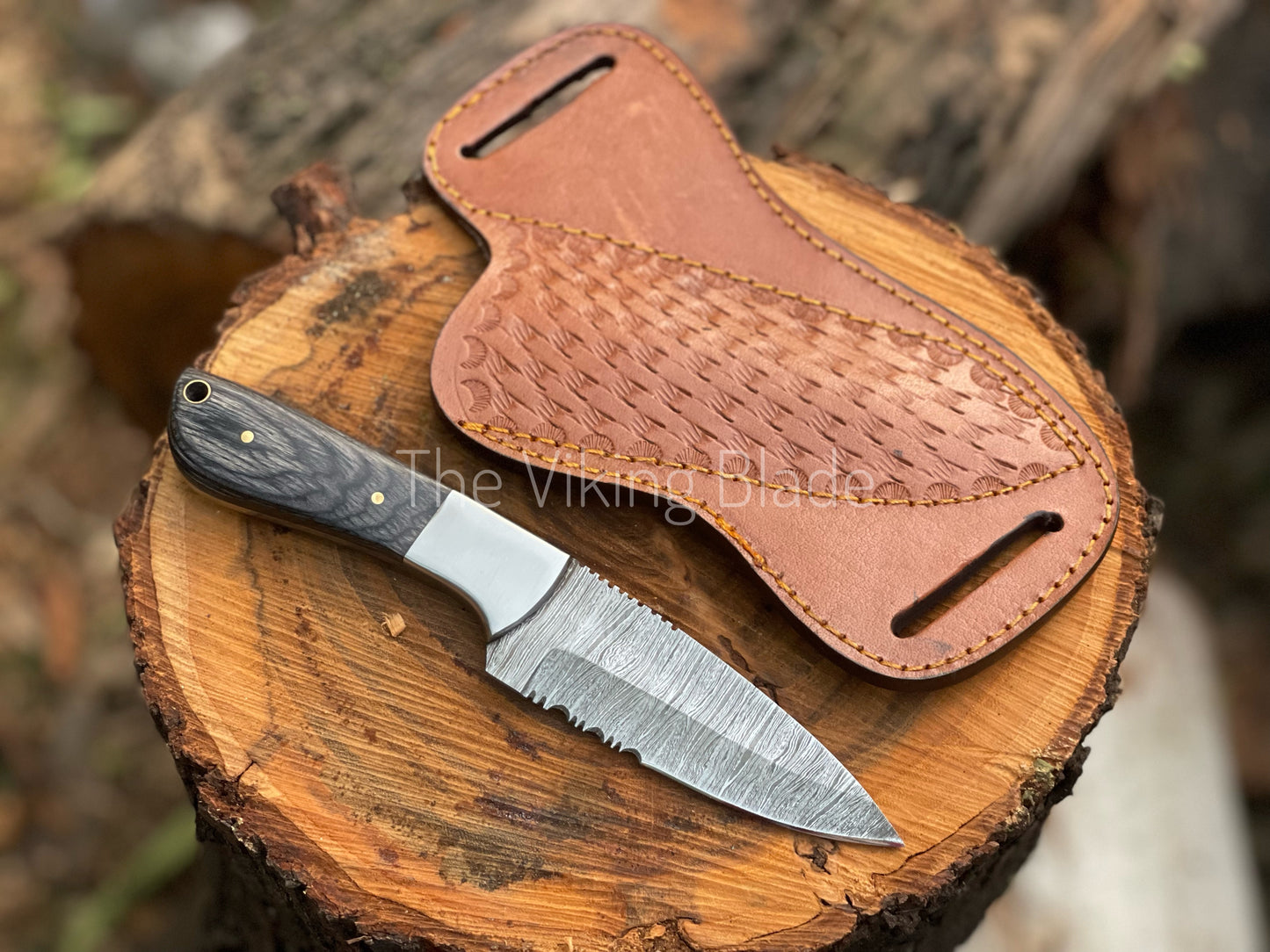 Custom Handmade Damascus Steel Skinner Hunting Knife With Leather Sheath | The Viking Blade |
