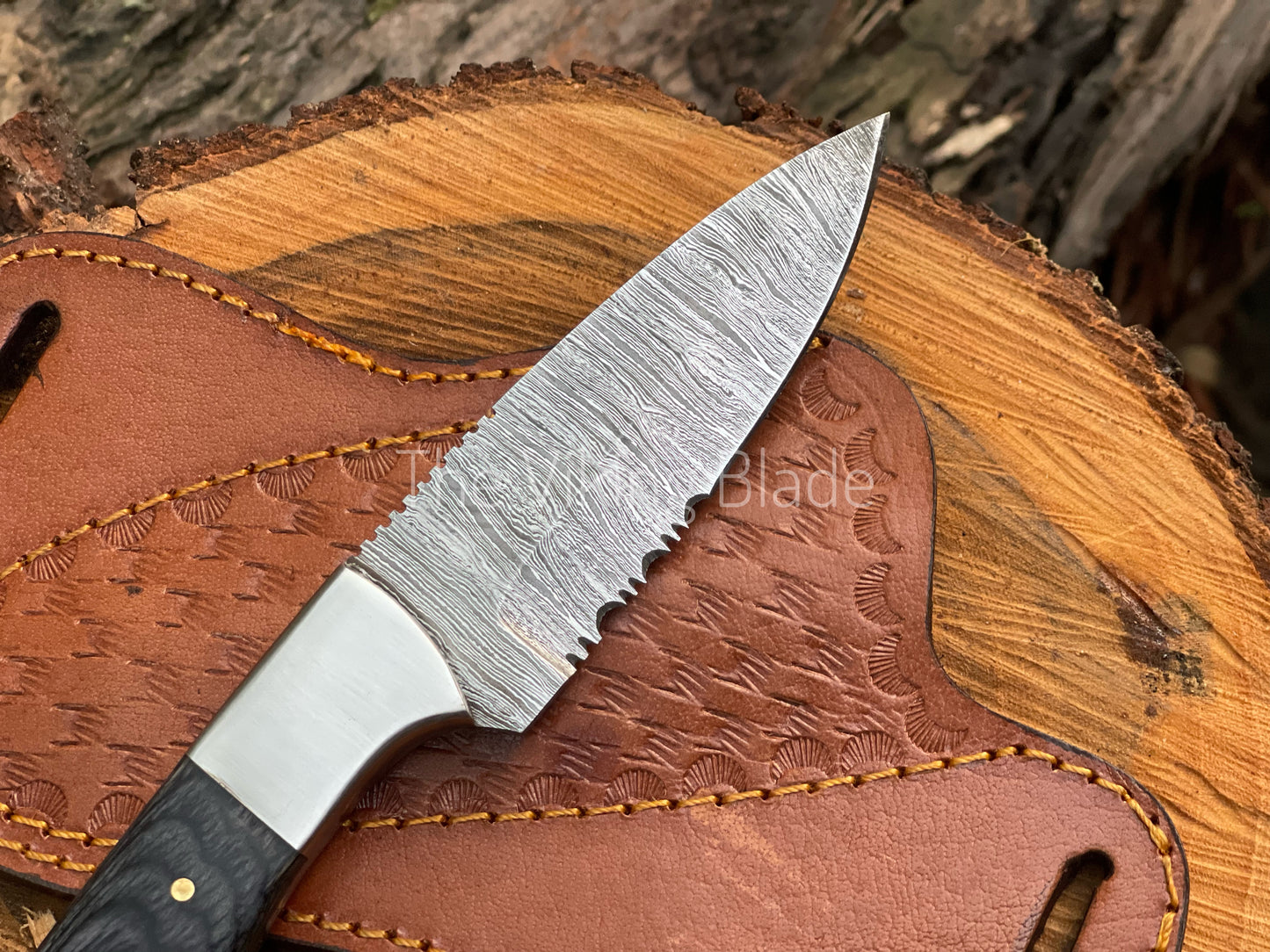 Custom Handmade Damascus Steel Skinner Hunting Knife With Leather Sheath | The Viking Blade |