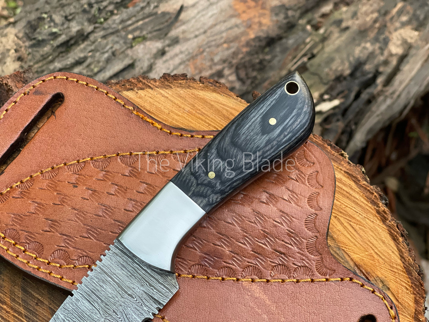 Custom Handmade Damascus Steel Skinner Hunting Knife With Leather Sheath | The Viking Blade |