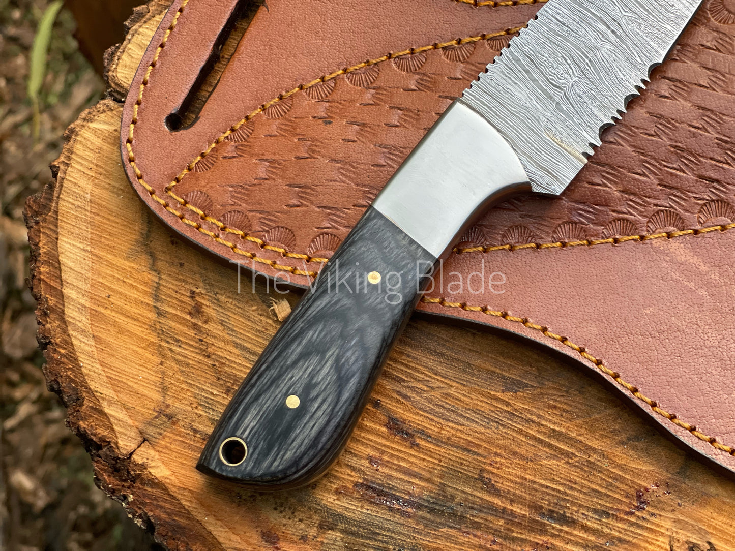 Custom Handmade Damascus Steel Skinner Hunting Knife With Leather Sheath | The Viking Blade |