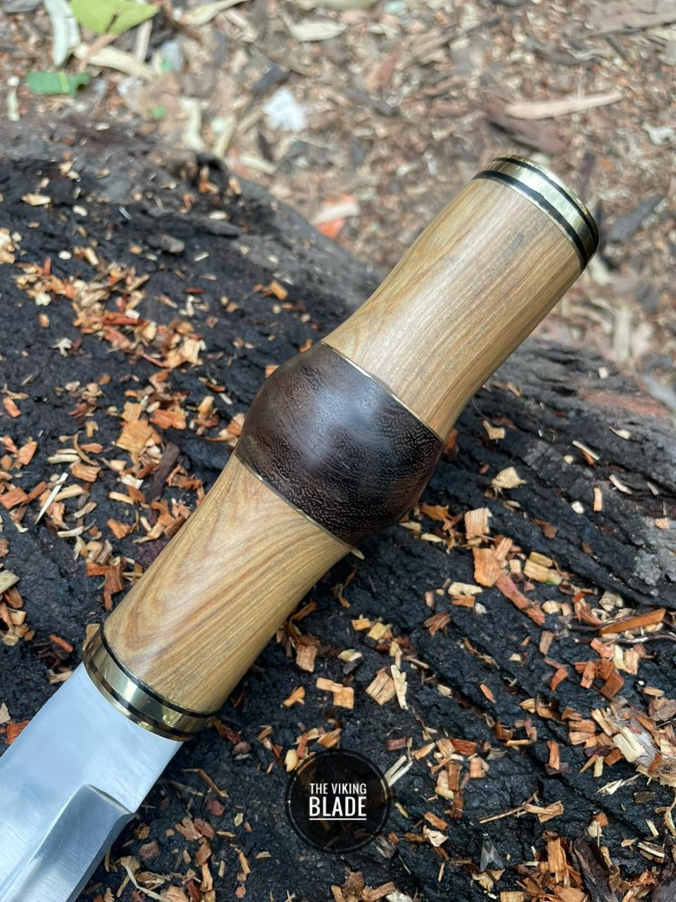 Viking-style J2 stainless steel Seax knife with razor-sharp 11-inch blade.