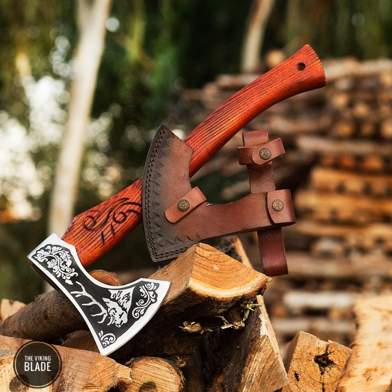 Custom Handmade Hatchet With Leather Sheath | The Viking Blade |