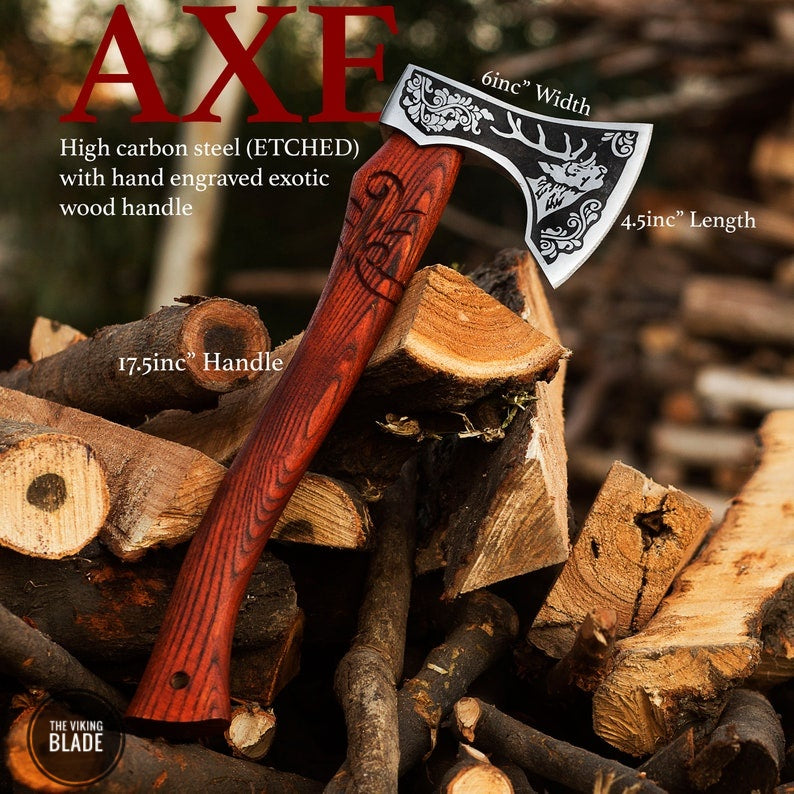 Custom Handmade Hatchet With Leather Sheath | The Viking Blade |