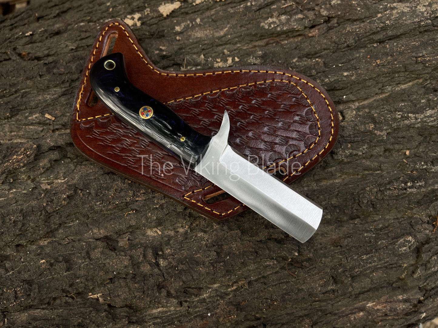 Custom Hand Forged D2 Steel Cowboy Bull Cutter Knife With Leather Sheath