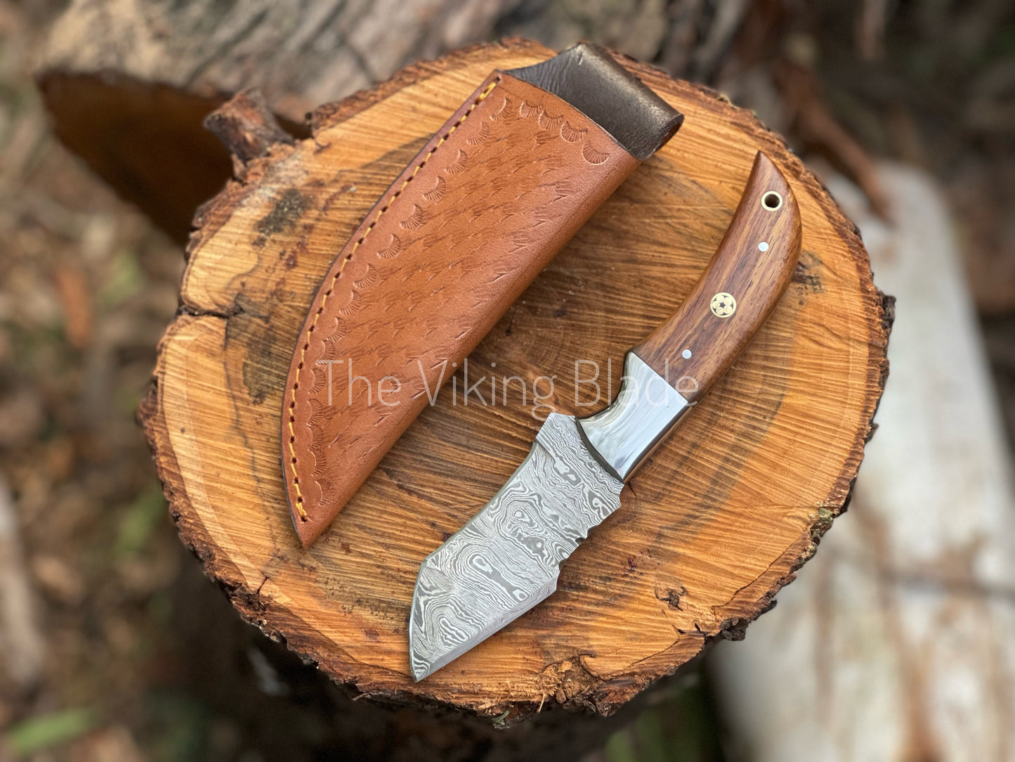 Custom Handmade Damascus Steel Tanto Knife With Leather Sheath