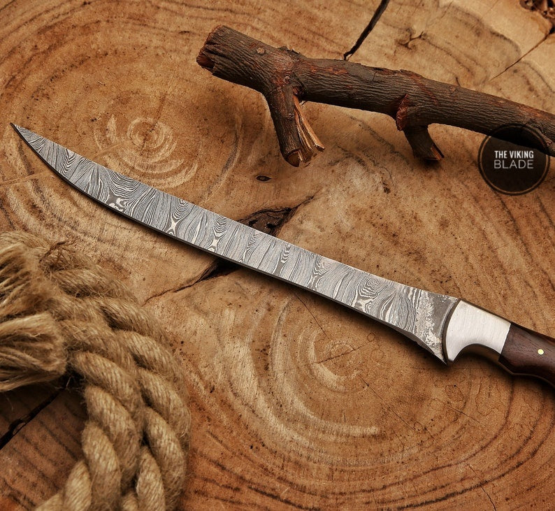 Damascus Boning Knife, Multipurpose Fillet Knife With Leather Sheath | The Viking Blade |