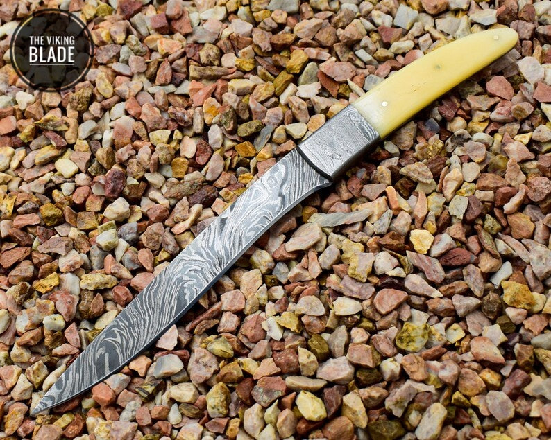 Damascus Steel Handmade Fillet Knife (Camel Bone Handle) | The Viking Blade |