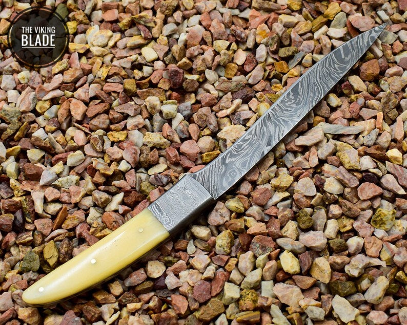 Damascus Steel Handmade Fillet Knife (Camel Bone Handle) | The Viking Blade |