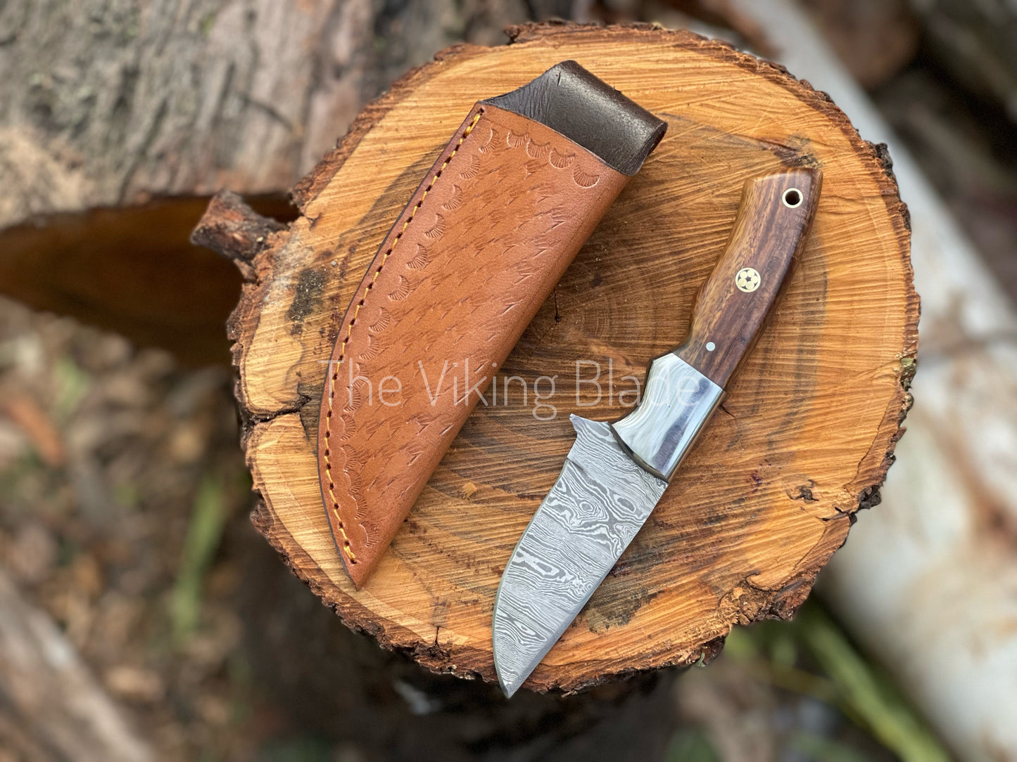 Custom Handmade Damascus Steel Skinner Knife With Leather Sheath