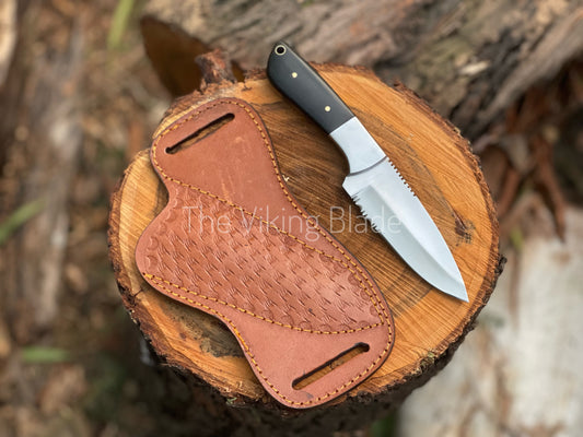 Custom Handmade D2 Steel Skinner Hunting Knife With Leather Sheath