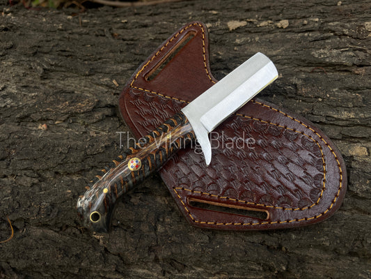 Custom Handmade D2 Steel Cowboy Bull Cutter Knife With Leather Sheath