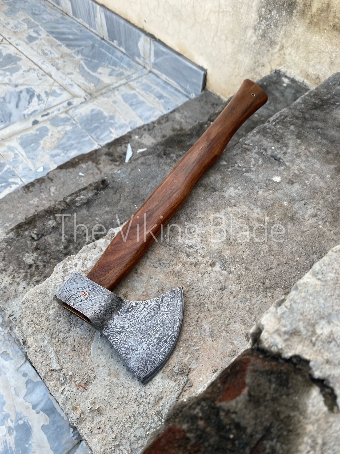 Custom Handmade Damascus Steel Axe With Leather Sheath