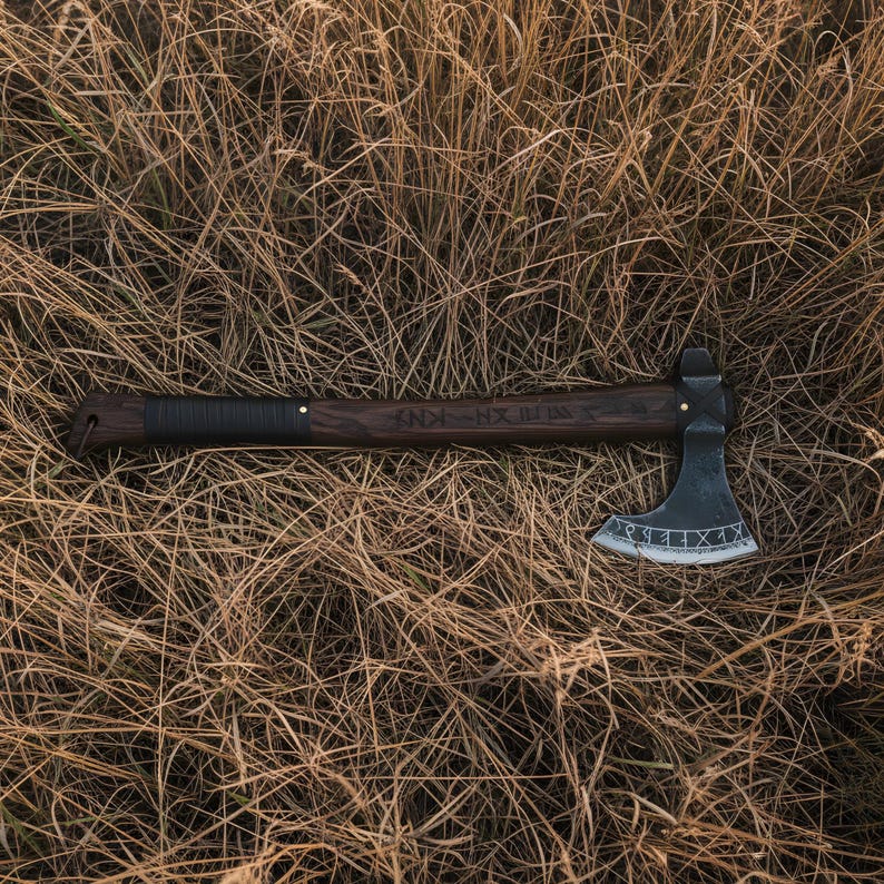 Axes on a grassy background