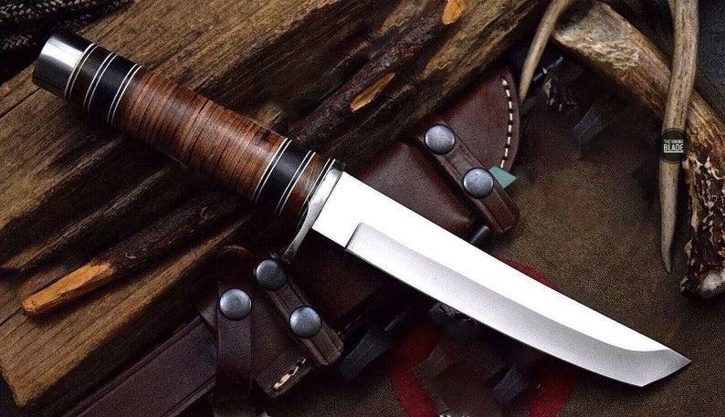Artisan D2 Steel Tanto Knife – Handmade Survival & Hunting Blade with Sheath | The Viking Blade |