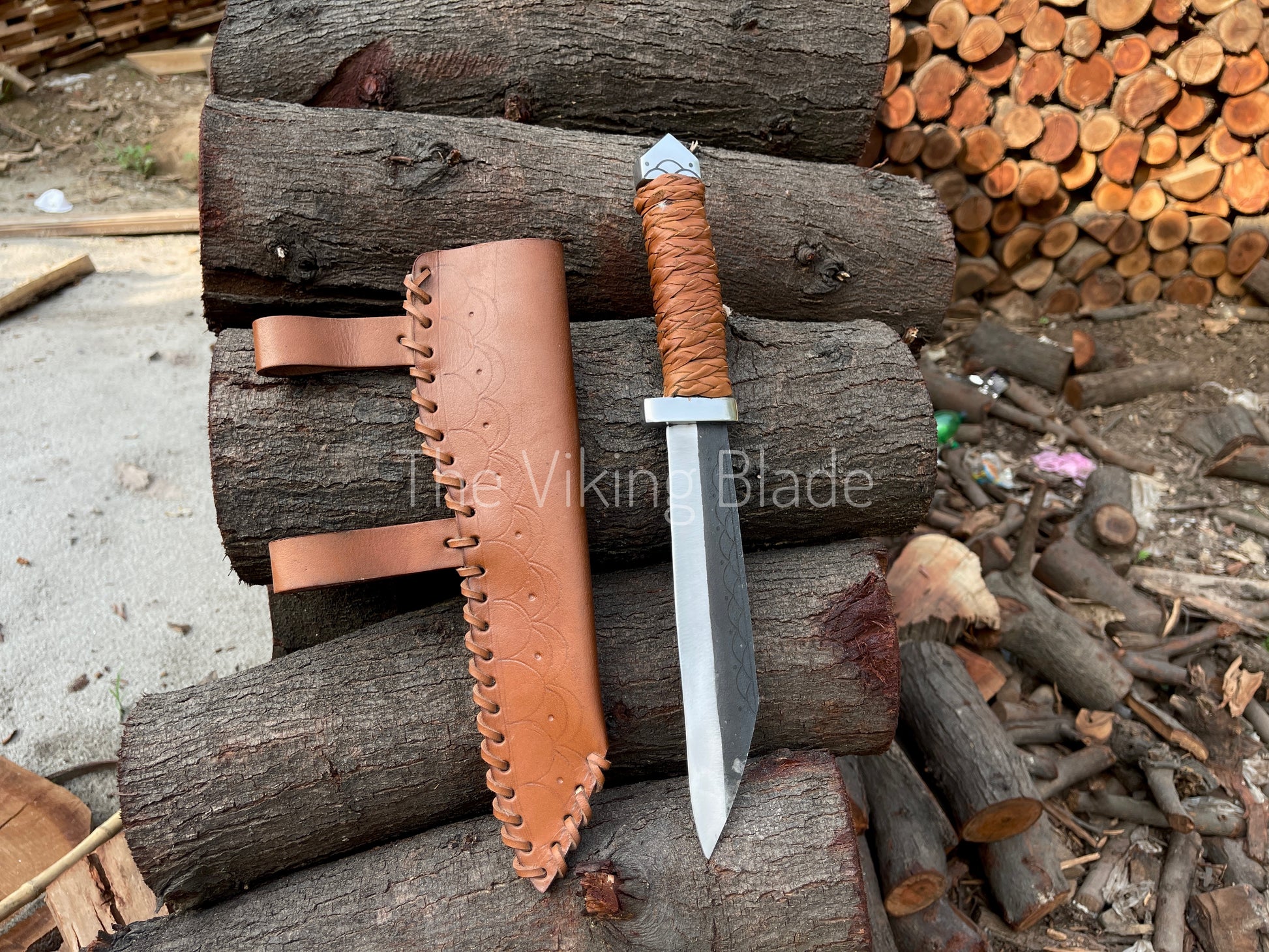 Hand forged Troll Seax knife sharpened and ready for outdoor adventures