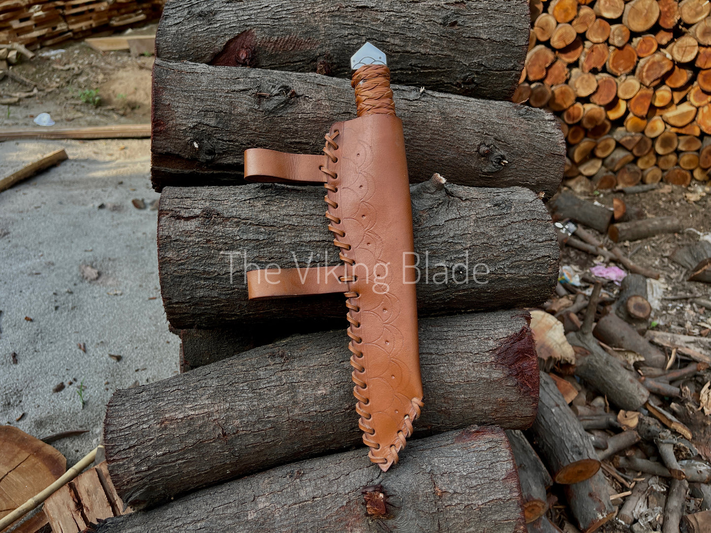 Full view of handmade Troll Seax knife inspired by traditional Viking design
