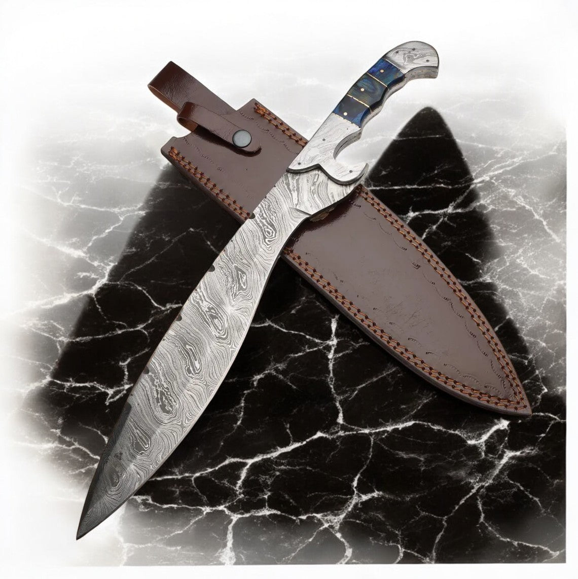 Handcrafted Damascus Steel Machete with Leather Sheath