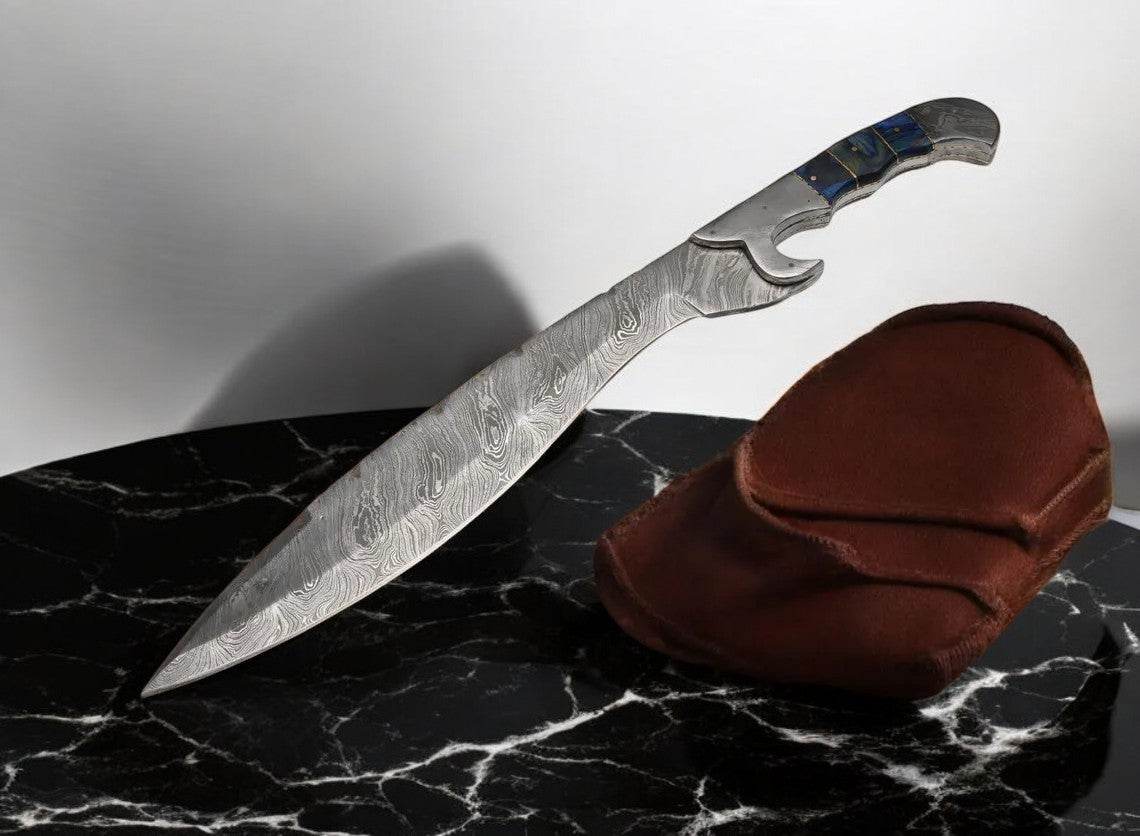 Handcrafted Damascus Steel Machete with Leather Sheath