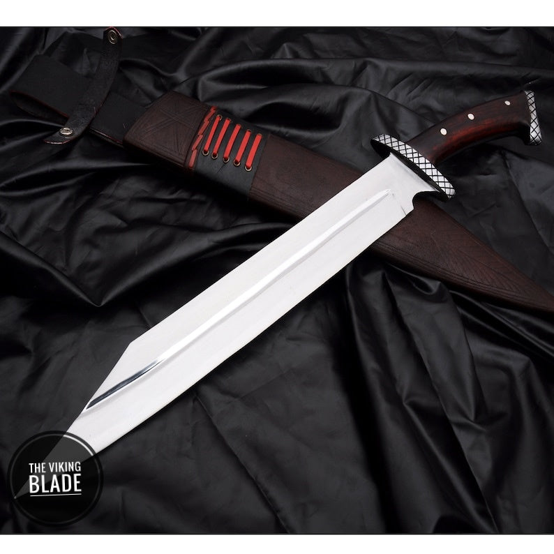 Handmade 18-Inch Nordic Seax Knife with Leather Sheath – Long Viking Style Seax