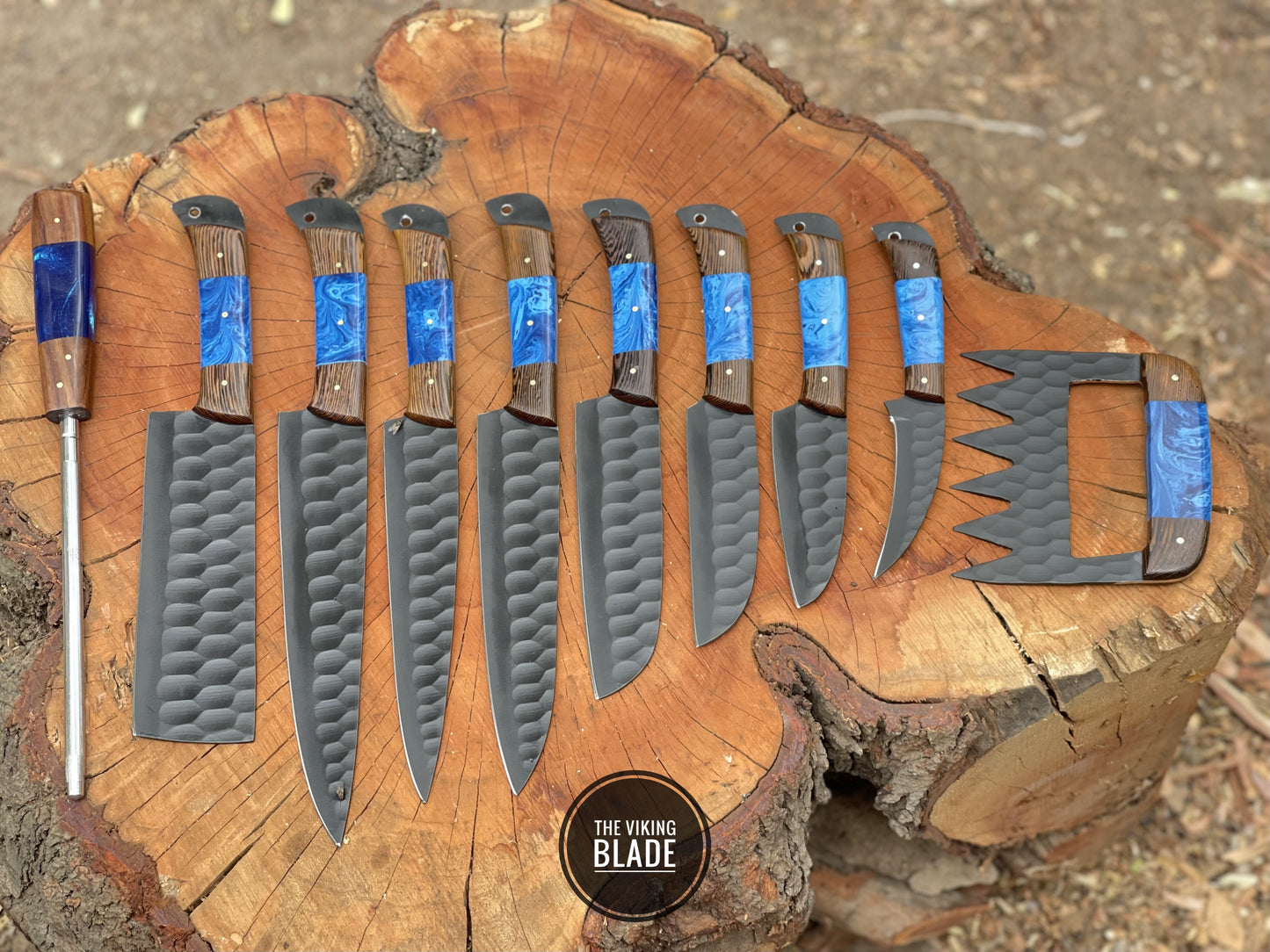 Handmade Chef Knives Set | 5 Piece Black Coated Kitchen & BBQ Knife Collection | The Viking Blade |