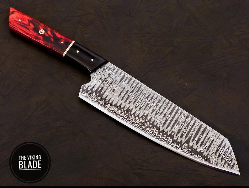 Handmade Damascus Chef Knife Hand Forged Japanese Bunka Kitchen Knife With Leather Roll Kit | The Viking Blade |