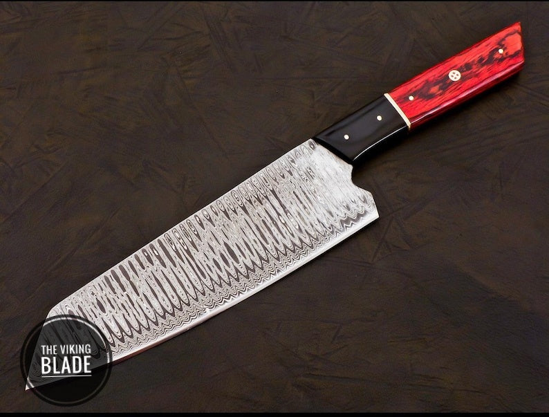 Handmade Damascus Chef Knife Hand Forged Japanese Bunka Kitchen Knife With Leather Roll Kit | The Viking Blade |