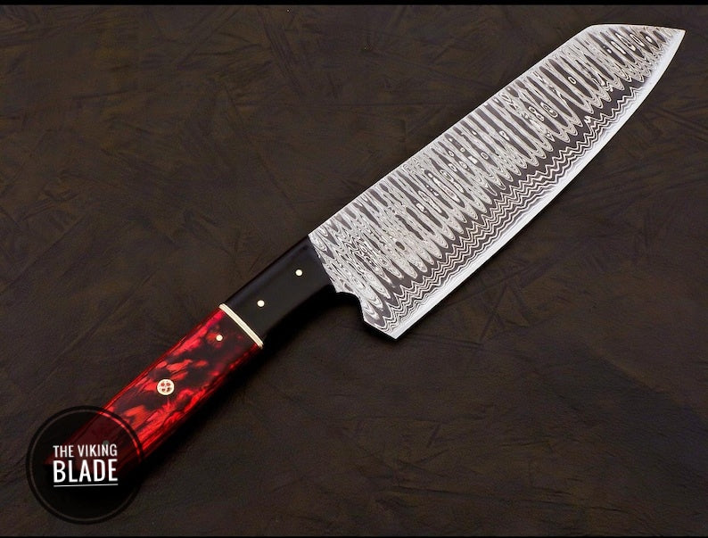 Handmade Damascus Chef Knife Hand Forged Japanese Bunka Kitchen Knife With Leather Roll Kit | The Viking Blade |