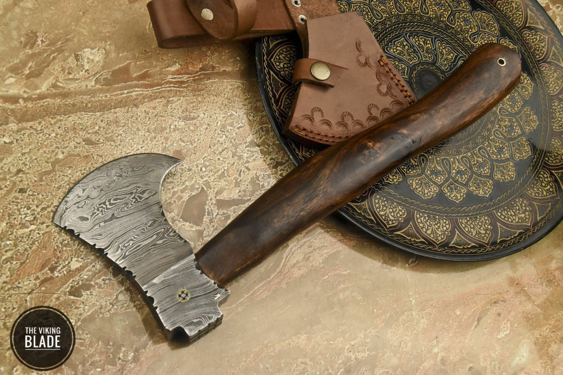 Handmade Damascus Steel Axe With Leather Sheath | The Viking Blade |