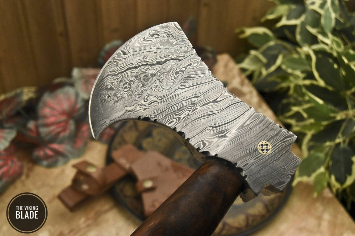 Handmade Damascus Steel Axe With Leather Sheath | The Viking Blade |