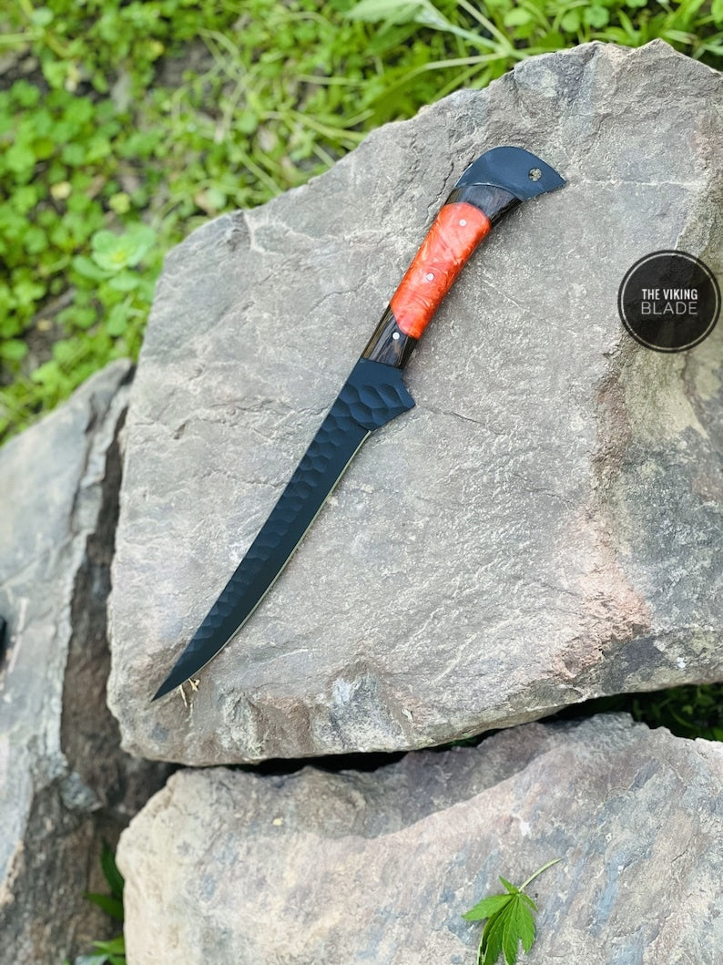 Handmade Forged Viking Hunting Camping Survival Chef Resin Fillet Knife With Leather Sheath | The Viking Blade |