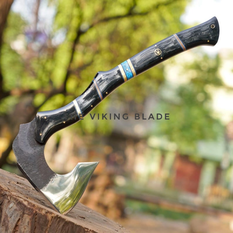 Unique Camping Hatchet Axe With Cow Leather Sheath – Hunting Throwing Axe – Best For Wood Broken And Camping | The Viking Blade |