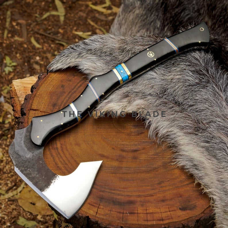 Unique Camping Hatchet Axe With Cow Leather Sheath – Hunting Throwing Axe – Best For Wood Broken And Camping | The Viking Blade |