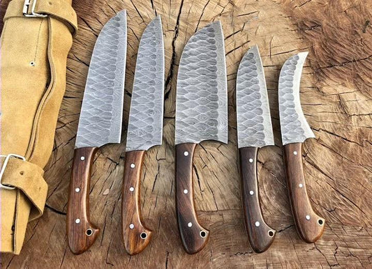 Custom Handmade Damascus Steel Chef Set