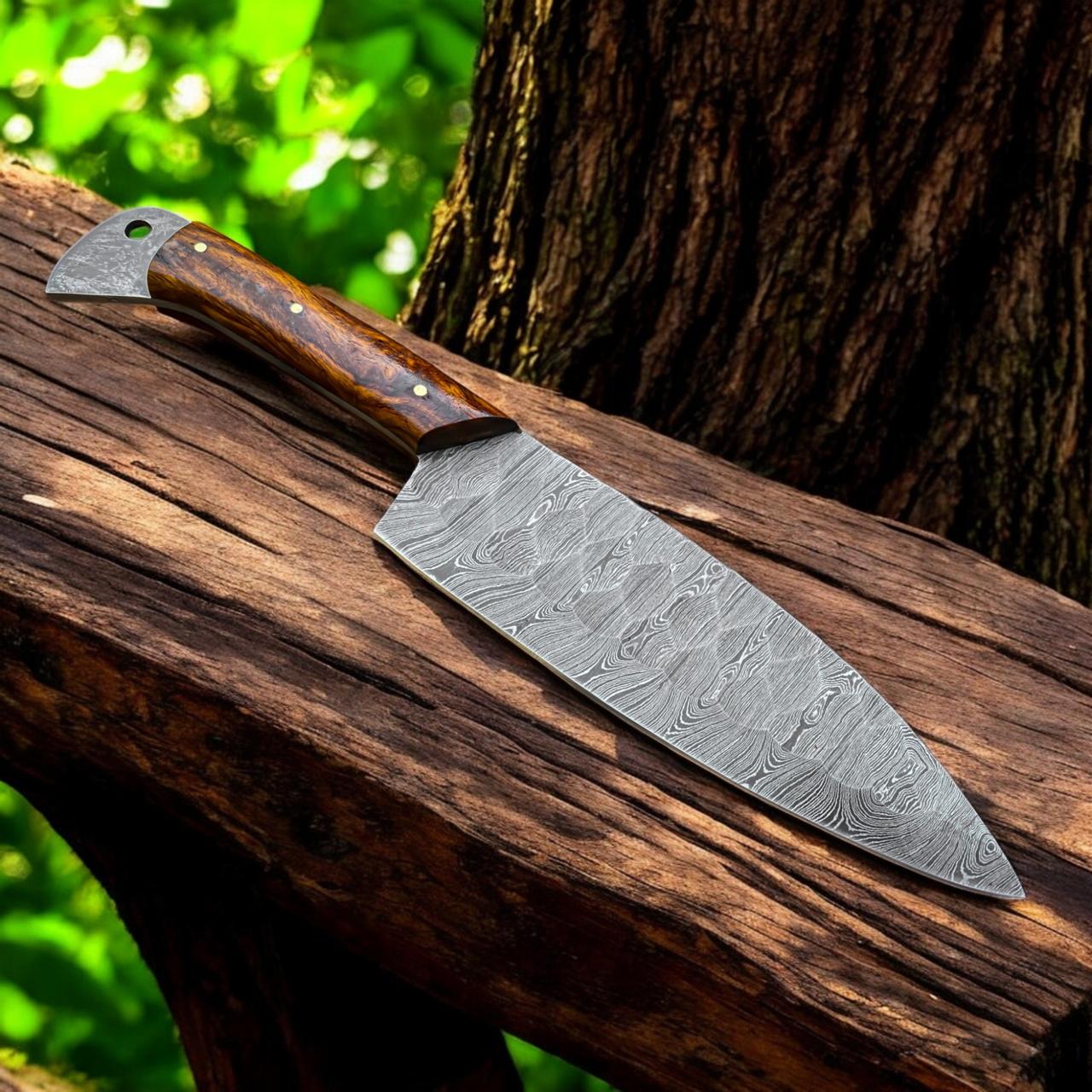 Custom Handmade Damascus Steel Chef Set With Leather Roll Kit