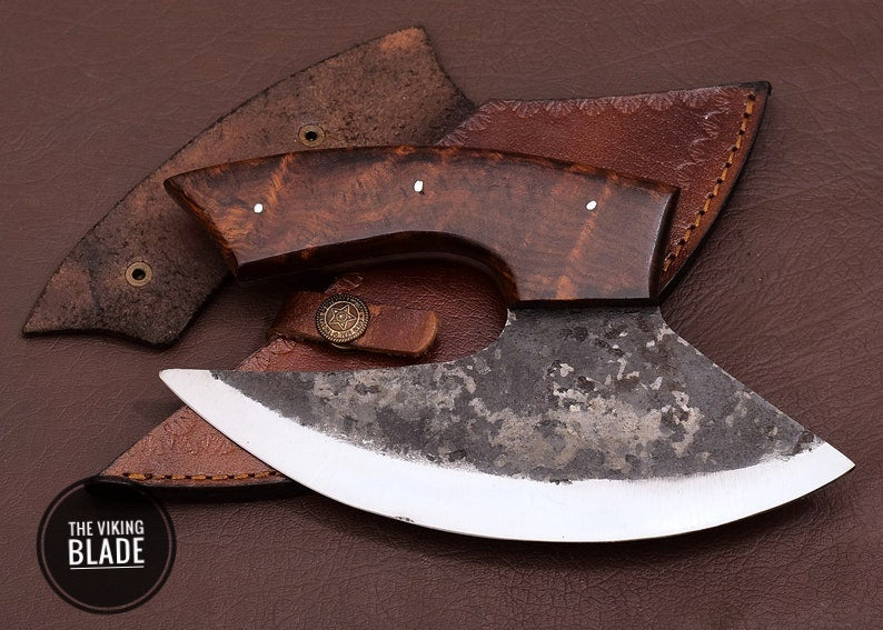 Full tang chef ulu knife with 7.5 inch high carbon steel blade and rosewood handle