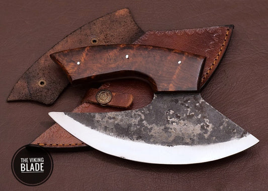Full tang chef ulu knife with 7.5 inch high carbon steel blade and rosewood handle