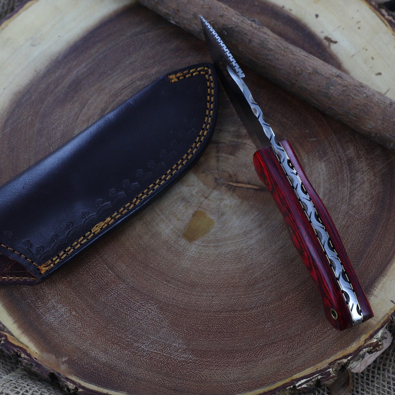 Outdoor Everyday Camping Hiking Full Tang Drop Point Fixed Blade w/ Red Contoured Handle With Leather Sheath | The Viking Blade |