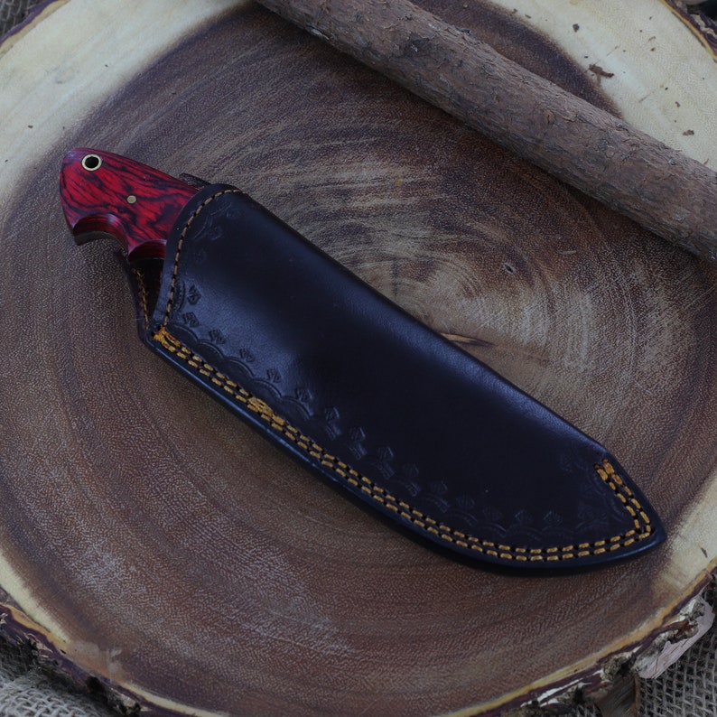 Outdoor Everyday Camping Hiking Full Tang Drop Point Fixed Blade w/ Red Contoured Handle With Leather Sheath | The Viking Blade |