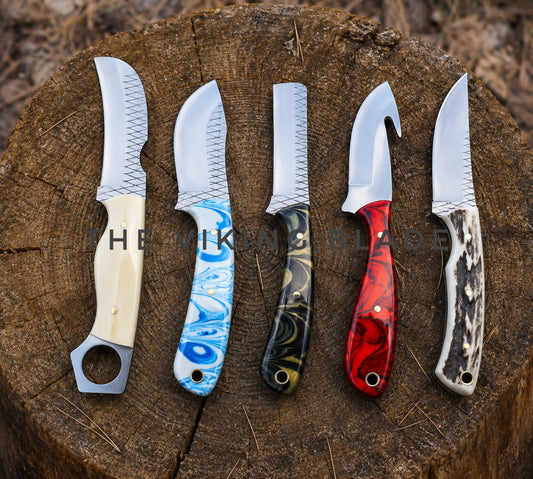 Pack Of Handmade knives Bundle  5 – Skinning, Bull Cutter, Camping & Cowboy Knives | Farrier Hoof Rasp Steel with Leather Sheaths