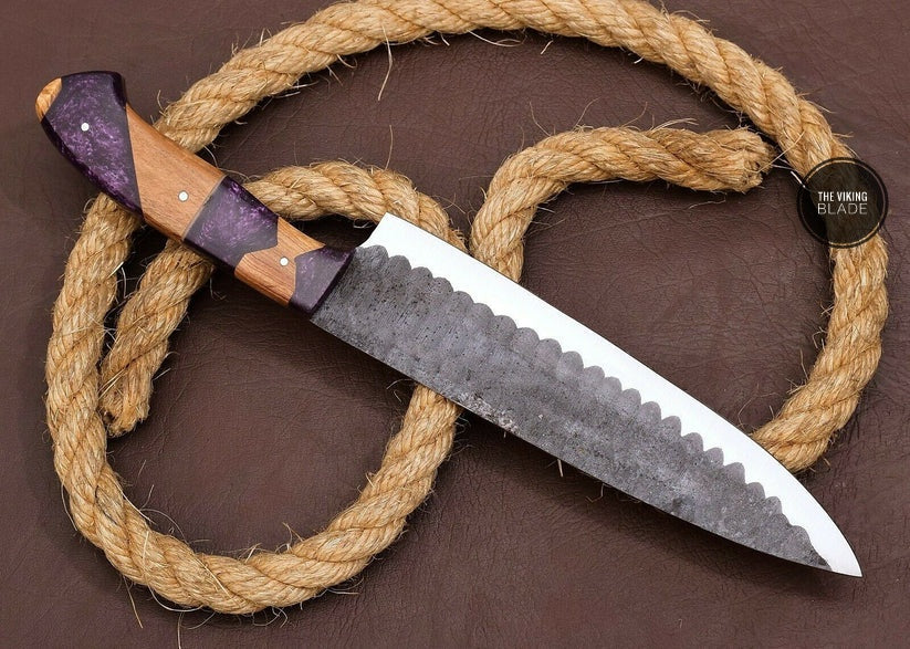 12” Shard Blade Custom Hand Forged D2 Steel Chef Knife with Sheath | The Viking Blade |