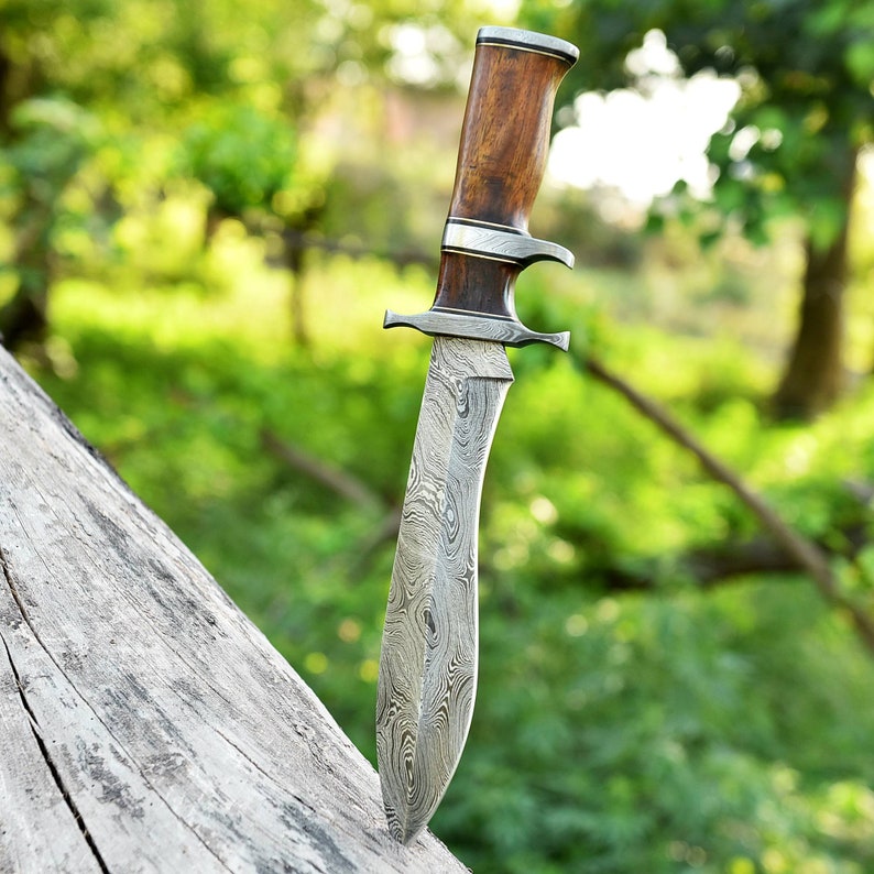 Custom Handmade Damascus Steel Bowie Knife with Premium Rosewood Handle