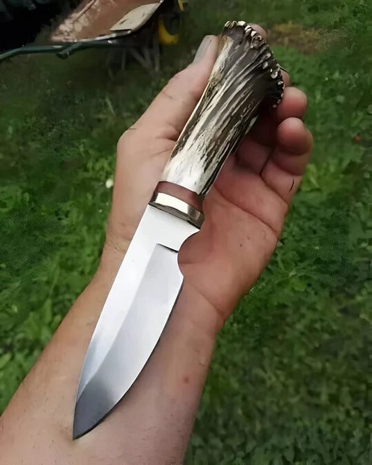 9" D2 Steel Blade with Antler Horn Handle & Brass Guard