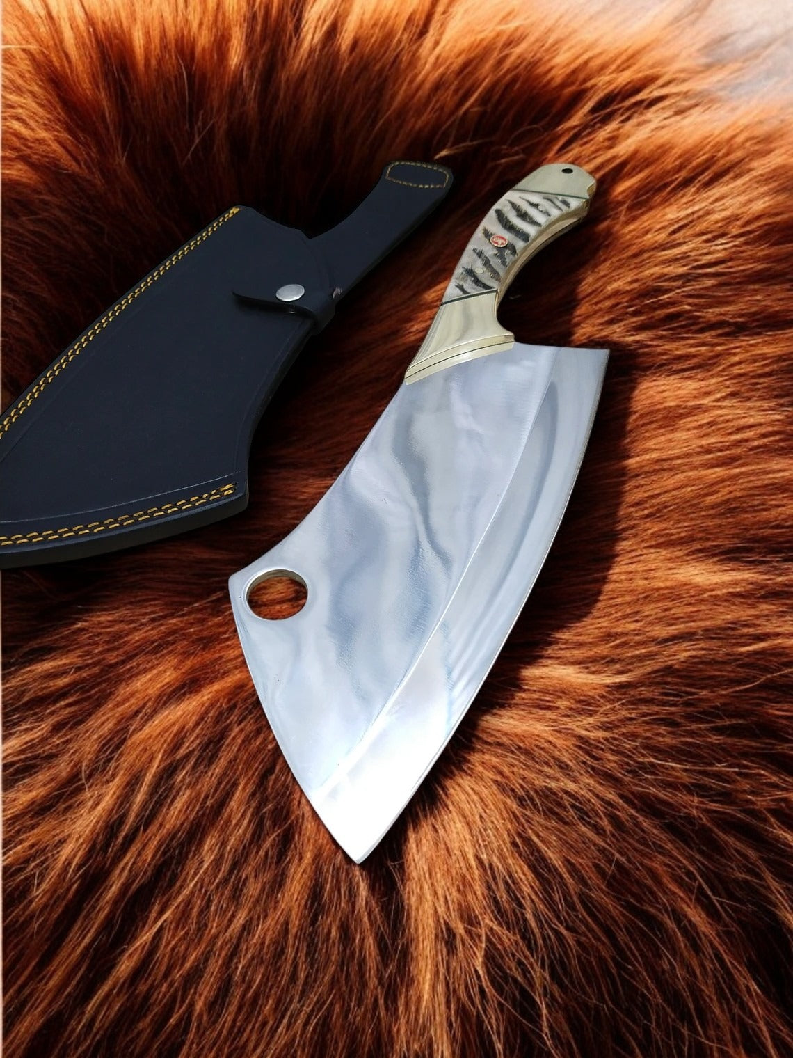 Fixed Blade Handmade Meat Cleaver 16-inches Chef Knife 12C27 Carbon Steel With Leather Sheath