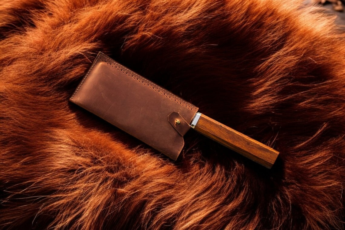 Custom Handmade Perfect Butcher Cleaver Knife With Leather Sheath 