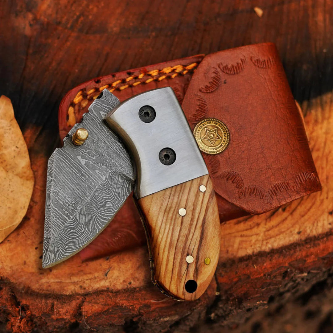 Mini EDC 5.5" Folding Knife with Leather Sheath